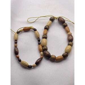 Vintage 2 Wooden Round Bead Tie Bracelet Boho Beach Resort B38‎